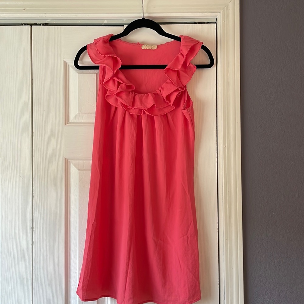 Pins and needles coral pink sheath dress with fun ruffle details